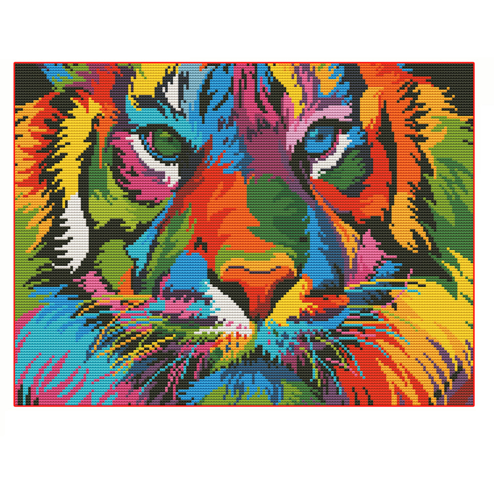 11CT Full Cross Stitch | Colorful tiger (36x46cm)