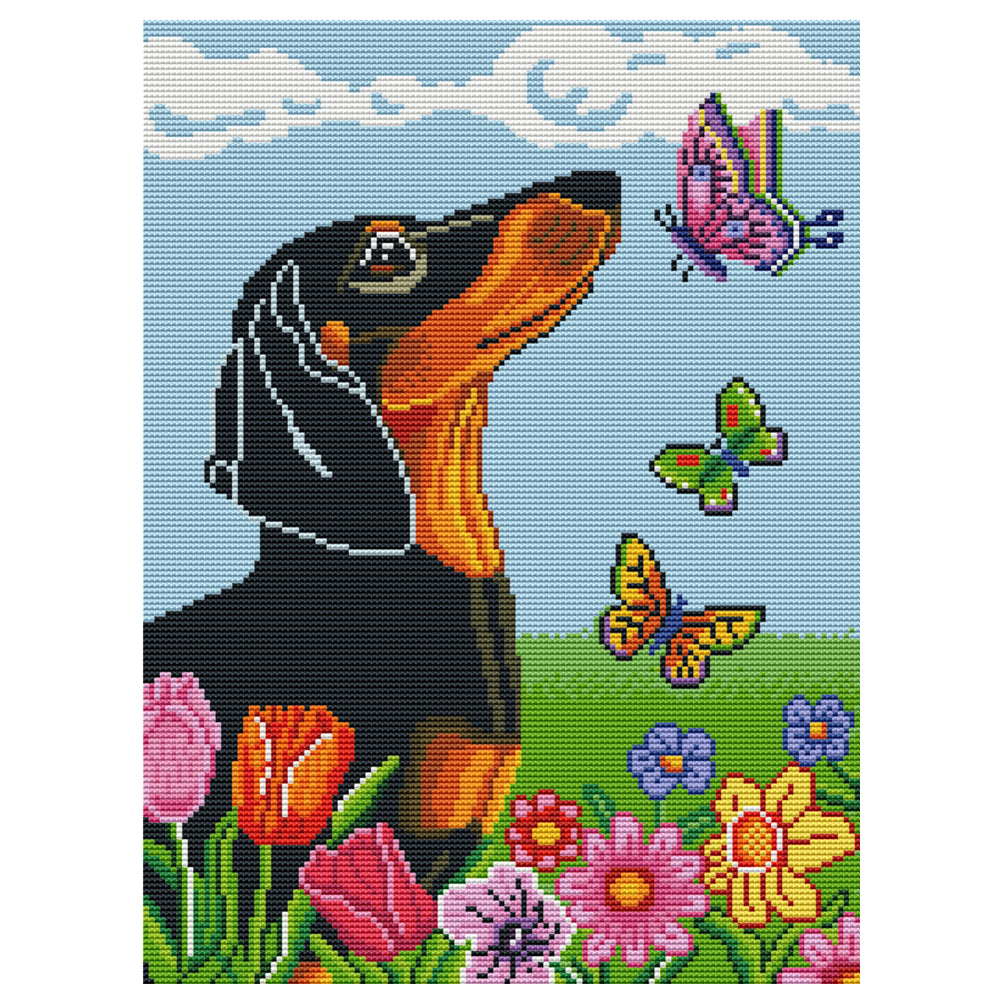 11CT Full Cross Stitch |  Dog and butterfly (36x46cm)