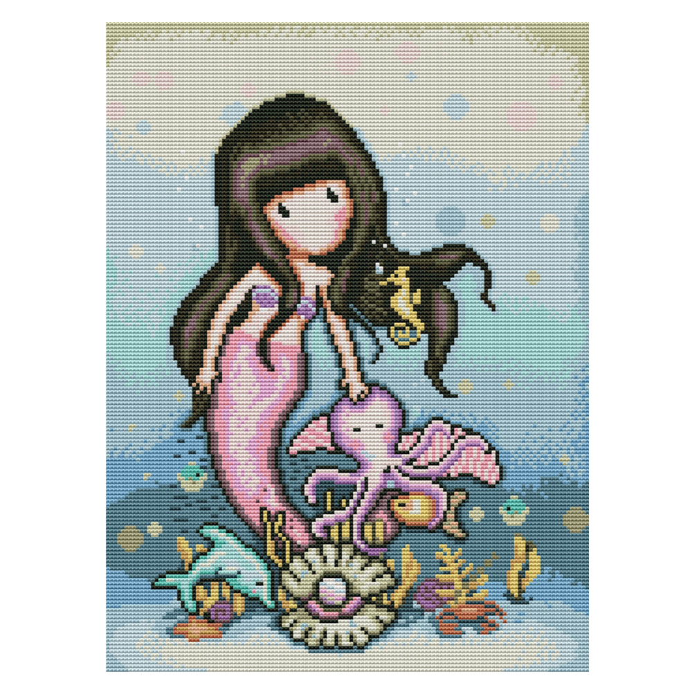 11CT Full Cross Stitch |  Cartoon mermaid (36x46cm)