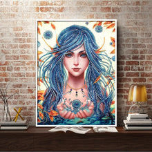 Load image into Gallery viewer, Crystal Rhinestone Diamond Painting Kit | Beautiful female with blue hair
