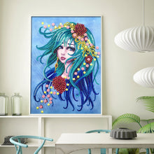 Load image into Gallery viewer, Crystal Rhinestone Diamond Painting Kit | Beautiful woman with blue hair
