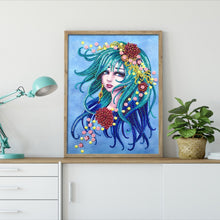 Load image into Gallery viewer, Crystal Rhinestone Diamond Painting Kit | Beautiful woman with blue hair
