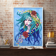 Load image into Gallery viewer, Crystal Rhinestone Diamond Painting Kit | Beautiful woman with blue hair
