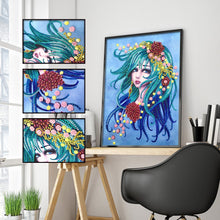 Load image into Gallery viewer, Crystal Rhinestone Diamond Painting Kit | Beautiful woman with blue hair
